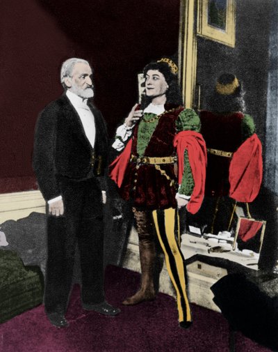 Giuseppe Verdi et Victor Maurel (en Iago) en février 1887 à la Scala de Milan après la première d