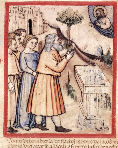 Dieu apparaît à Jacob ayant édifié un autel miniature du codex 212 (ou padovano codice ou Bible de Padoue) 1390-1400 Rovigo, Accademia dei Concordi - Unknown artist