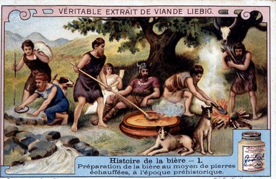 Histoire de la bière : préparation de la bière avec des pierres chaudes à l