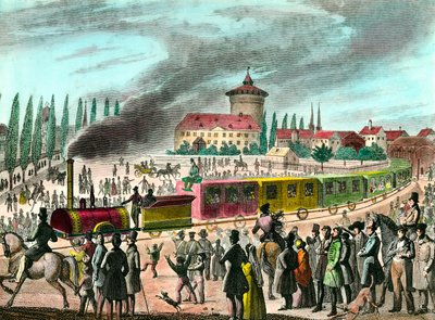 Histoire des transports publics : chemin de fer entre Paris et Versailles. Gravure du XIXe siècle. Collection privée - Unknown artist