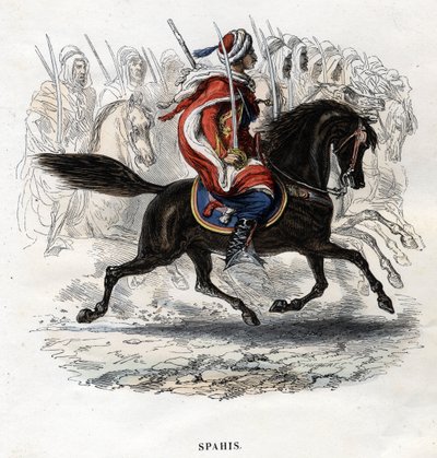 Spahis à cheval. Gravure de 1844. - Unknown artist