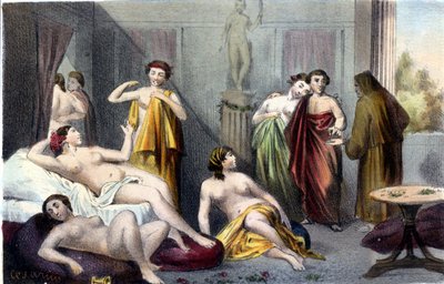 Maison dans la Grèce antique. Gravure du 19ème siècle - Unknown artist