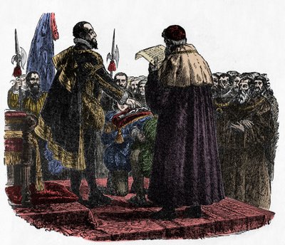 Hugues Capet prête le serment souverain - Hugues Capet (vers 941-996) roi des Francs, prononce le serment souverain en 987 - 1882 - Unknown artist