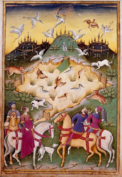 Scène de chasse au faucon Miniature de "Traité de fauconnerie et de vénerie avec la devise et l