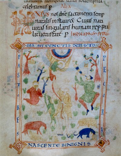 Page illuminée de moutons et de bergers, partie du Codex de Varmondo, c.1000 - Unknown