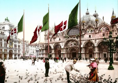Illustration représentant la place Saint-Marc à Venise. Photochrome de la fin du XIXe siècle. - Unknown artist
