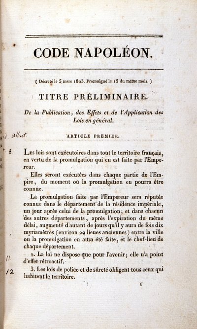 Incipit du Code Napoléon (Code civil) - Unknown artist