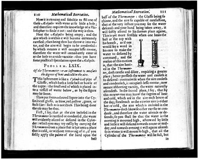 Thermomètres italiens et néerlandais. Pages de "Récréations mathématiques" par Jean Leurechon (1591-1670) 1653 - Unknown artist