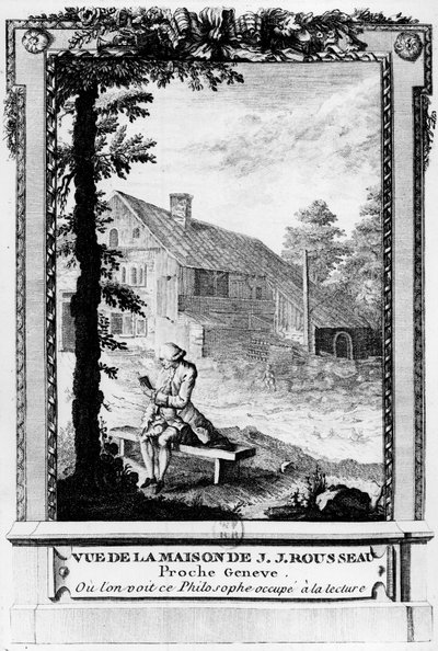 Jean Jacques Rousseau (1712-1778), écrivain et philosophe genevois francophone ; vu de sa maison (près de Genève) - Unknown artist