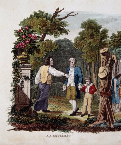Jean-Jacques Rousseau avec un enfant, interpellé par un paysan - Unknown artist