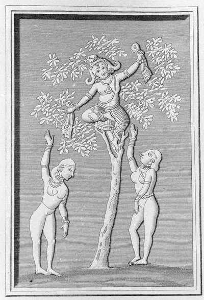 Krishna volant avec deux gopis (Gravure dans « Monuments anciens et modernes de l
