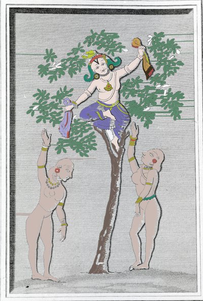 Krishnah volant les robes de deux gopi. L. M. Langlès : « Monuments anciens et modernes de l