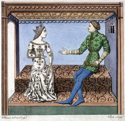 Lancelot et Guenièvre en conversation - extrait de Lancelot du lac, basé sur un document de 1370 - Unknown artist