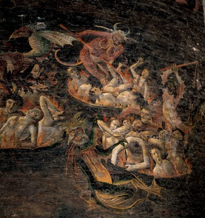 Jugement dernier : les damnés en enfer tourmentés par des créatures démoniaques (détail) - Unknown artist