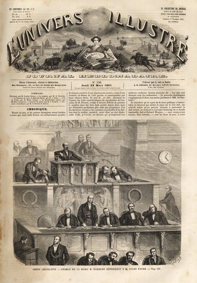 Corps législatif - séance du 14 mars 1861 - Pierre Jules Baroche (1802-1870) répondant à Jules Favre (1809-1880) - L