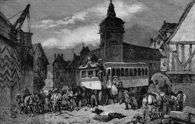 Les Omnibus de Paris au XIXe siècle : la voiture à 60 places - gravure de 1892 - Unknown artist