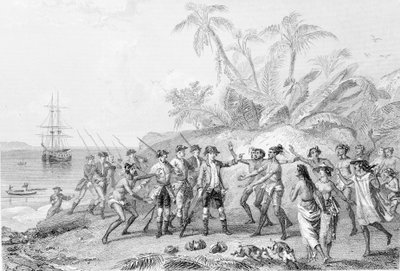 Louis Antoine, comte de Bougainville (1729-1811) arrivant à Tahiti - Unknown artist