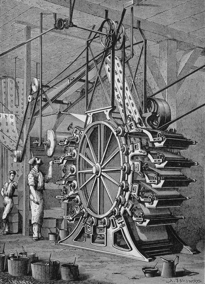 Machine pour imprimer des papiers peints en 10 couleurs, gravure du 19e siècle - Unknown artist
