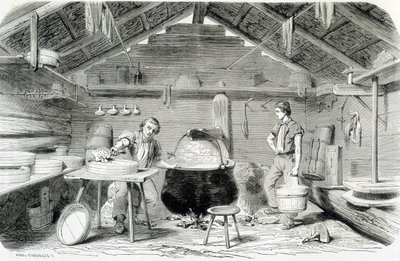 Fabrication du fromage Gruyère dans un chalet suisse, ou fromagerie dans les Alpes - dans «Les merveilles de l