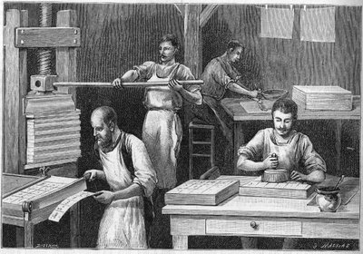 Fabrication de cartes à jouer par les anciennes méthodes. - Unknown artist