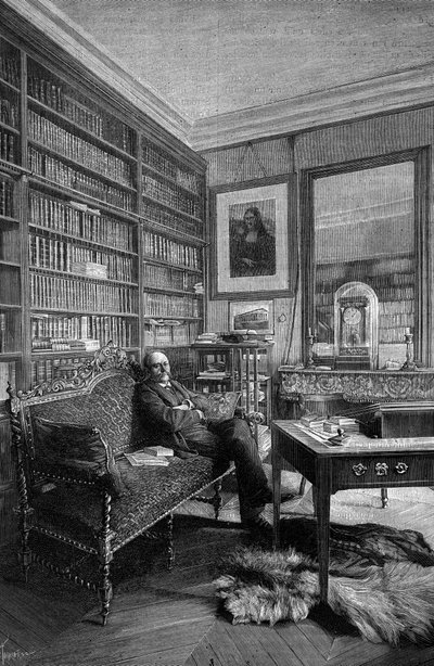 Marcellin Berthelot (1827-1907), chimiste français, dans son cabinet. Gravure dans « La Nature : revue des sciences et de leurs applications aux arts et à l