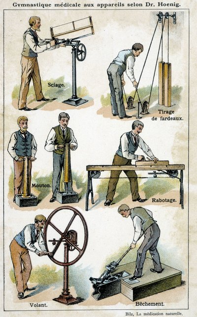 Gymnastique médicale avec appareils selon le Dr Hoenig - dans « Bilz, Médication naturelle », fin du 19e siècle - Unknown artist