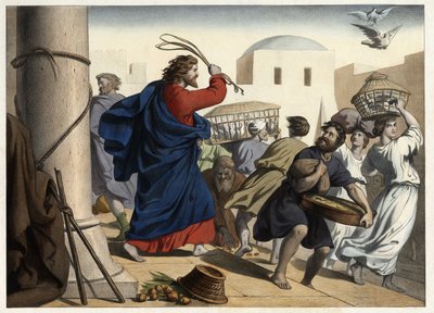 Marchands chassés du temple. Gravure anonyme du milieu du XIXe siècle. - Unknown artist
