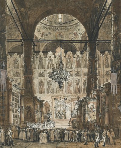 Messe à la cathédrale de la Dormition du Kremlin à Moscou, Russie - Unknown artist