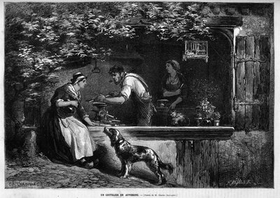 Métier et artisan : un coutelier en Auvergne. Gravure dans "Le Monde illustré" 1883. Collection privée - Unknown artist
