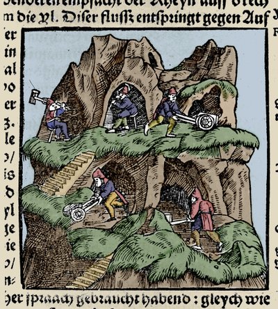 Mines au 15ème siècle. Gravure de Johann Stumpff