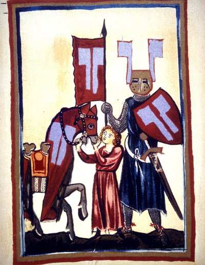 Miniature du Codex "Manesse", ou "Manessesche Liederhandschrift", manuscrit réalisé en Alsace entre 1300 et 1330 pour un notable de Zurich. Représentation de Wolfram von Eschenbach, poète allemand, auteur du roman "Parzival" entre 1200 et 1210. - Unknown artist