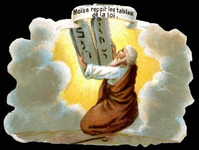 Moïse reçoit les tables de la loi (10 commandements) - Chromo - Unknown artist