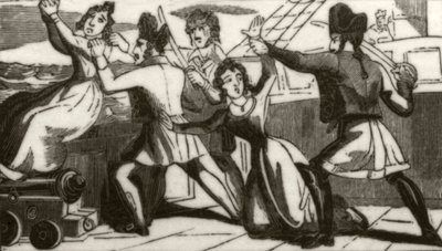 Madame Glass et sa fille implorant les pirates de sauver leurs vies, c.1836 - Unknown artist