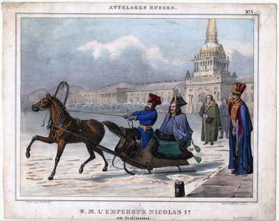 Nicolas Ier en traîneau - Anonyme - 1850 - Lithographie, aquarelle - Collection privée - Unknown artist