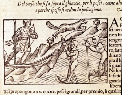 Chasseurs norvégiens se déplaçant à skis. Gravure d