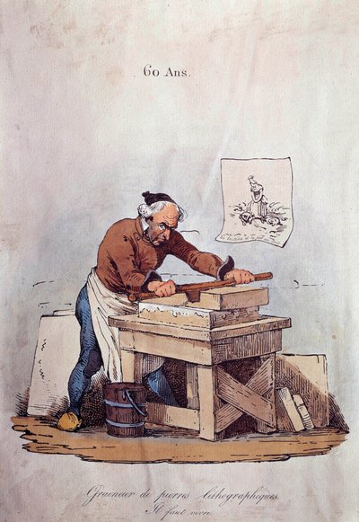 Vieux métiers : le grainier de pierre lithographique. C