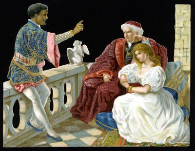 Othello, Desdémone et Iago - dans Othello ou le Maure de Venise de Shakespeare (1604) - Unknown artist