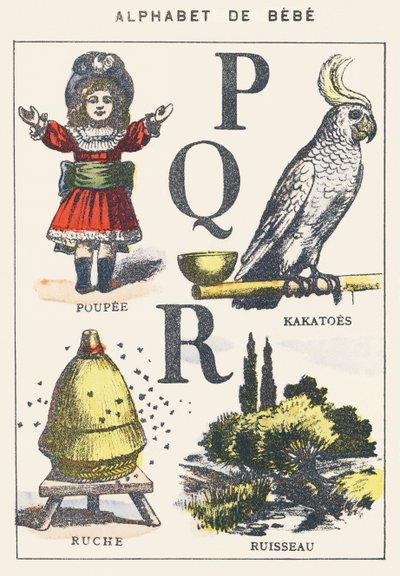 P Q R: poupée, kaki, ruche, ruisseau - Unknown artist