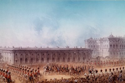 Parade avec Alexandre II devant le palais Anitchkov à Saint-Pétersbourg en 1856. Illustration de Charlemagne (19ème siècle) - Unknown artist