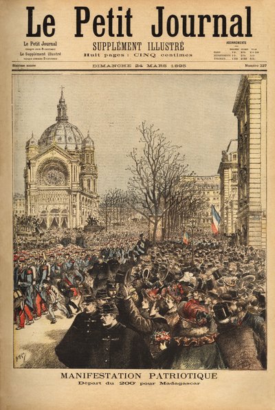 Manifestation patriotique à Paris, pour le départ du 200e régiment pour Madagascar. Gravure dans « Le petit journal » 24/03/1895. Collection Selva - Unknown artist