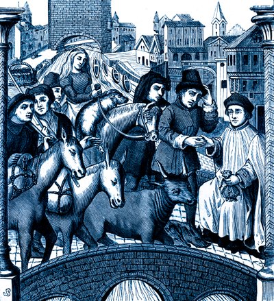 Paiement du péage en passant un pont, à Tournai (gravure) - Unknown artist