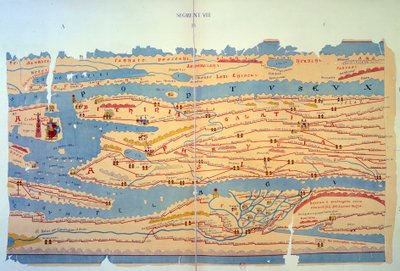 Table de Peutinger représentant les voies romaines en Égypte et en Turquie. Carte routière du XIIIe siècle basée sur une carte de l