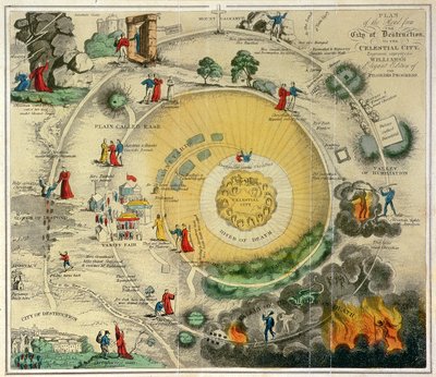 Plan de la route de la Cité de la Destruction à la Cité Céleste, gravé expressément pour l