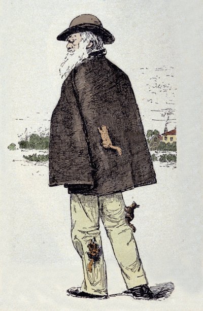 Portrait de Charles Darwin (1809-1882) jouant avec des écureuils - Unknown artist