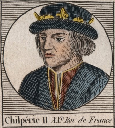 Portrait de Chilpéric II (c. 670-721), roi de Neustrie - CHILPÉRIC II roi des Francs - gravure de Instruction sur l