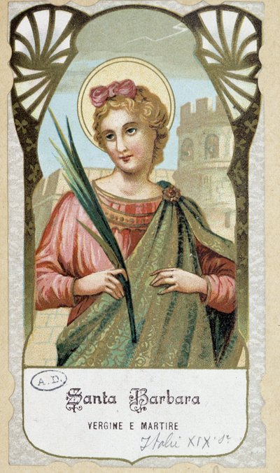 Portrait de «Santa Barbara vergine e martire», image pieuse italienne - Unknown artist