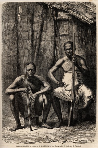 Portrait de deux guerriers Bakali. Dessin de H. Castelli pour illustrer le voyage au Gabon en 1861-1864 du Docteur Griffon du Bellay. Gravure dans « Le tour du monde », édité par Édouard Charton - Unknown artist