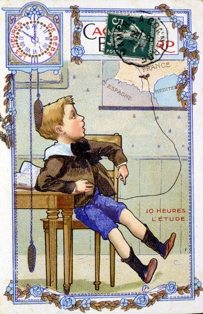 Carte postale montrant le déroulement de la journée d