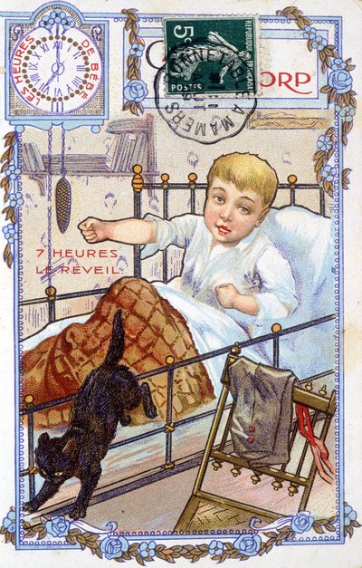 Carte postale montrant le déroulement de la journée d
