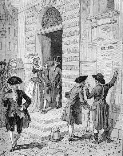 Affiche mise en place par le ministre et contrôleur général des finances Charles Alexandre de Calonne (1734-1802) encourageant un prêt. Gravure du 19ème siècle. Dans « Histoire de France » de Jules Michelet - Unknown artist